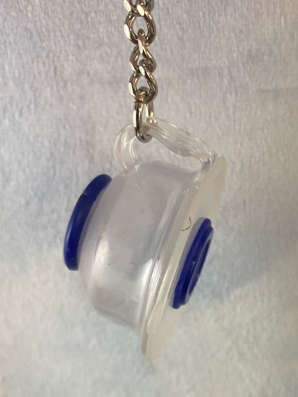 Vintage Tupperware Clear Mini Container Keychain with Blue Accents Key Ring